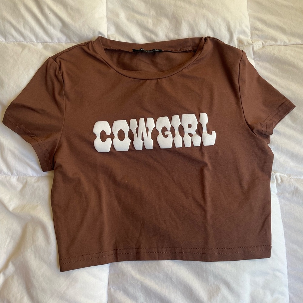 Shein cowgirl brown crop